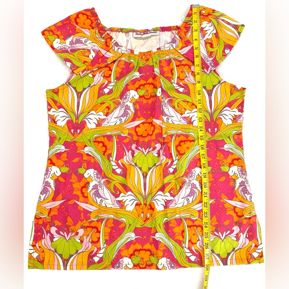 Haley & the Hound Womens XL Orange Floral Top Boho Summer Coastal Preppy Cottage - Picture 10 of 14